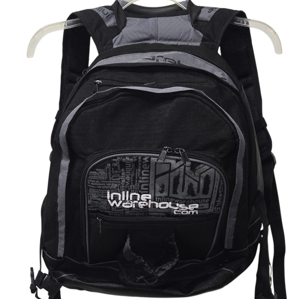 Inline Warehouse Skate Backpack Black Grey Multi Pocket Commuter Bag